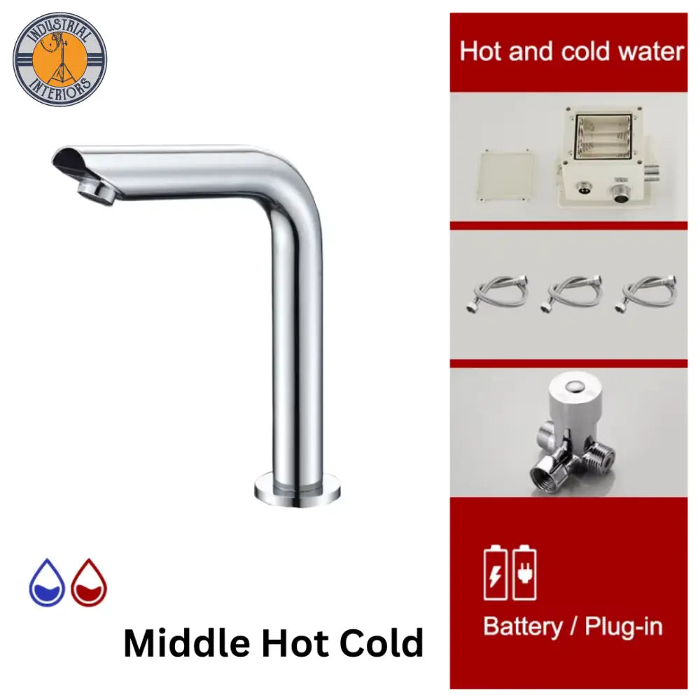 Automatic Sensor Hot And Cold Chrome Basin Faucet Middle