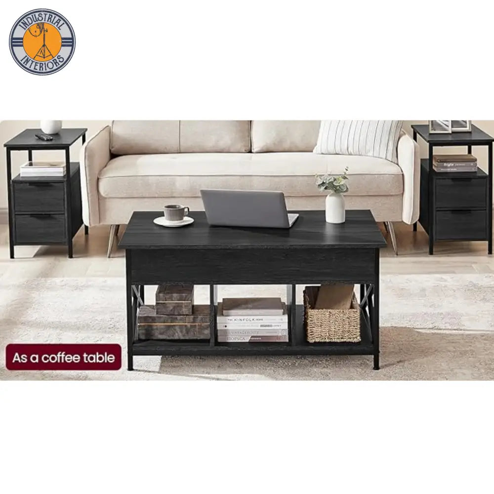 Black Lift-Top Table With Storage