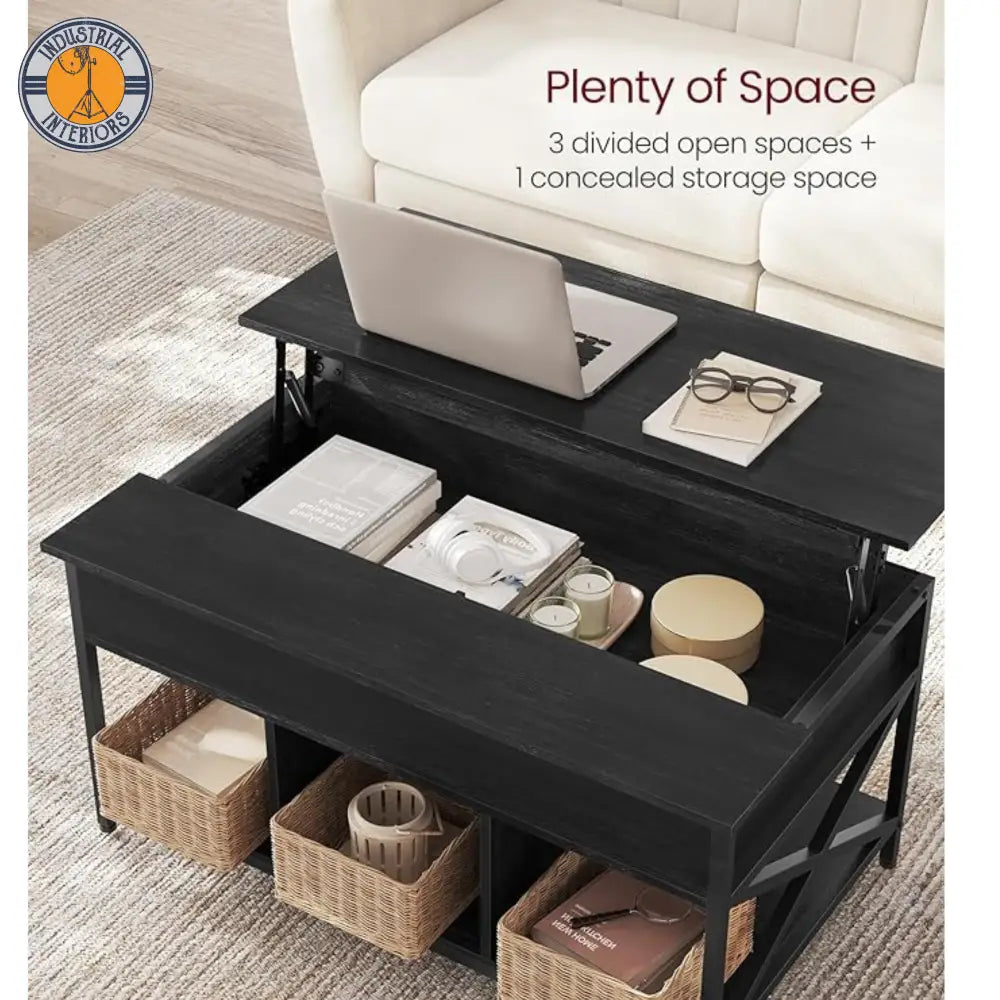 Black Lift-Top Table With Storage
