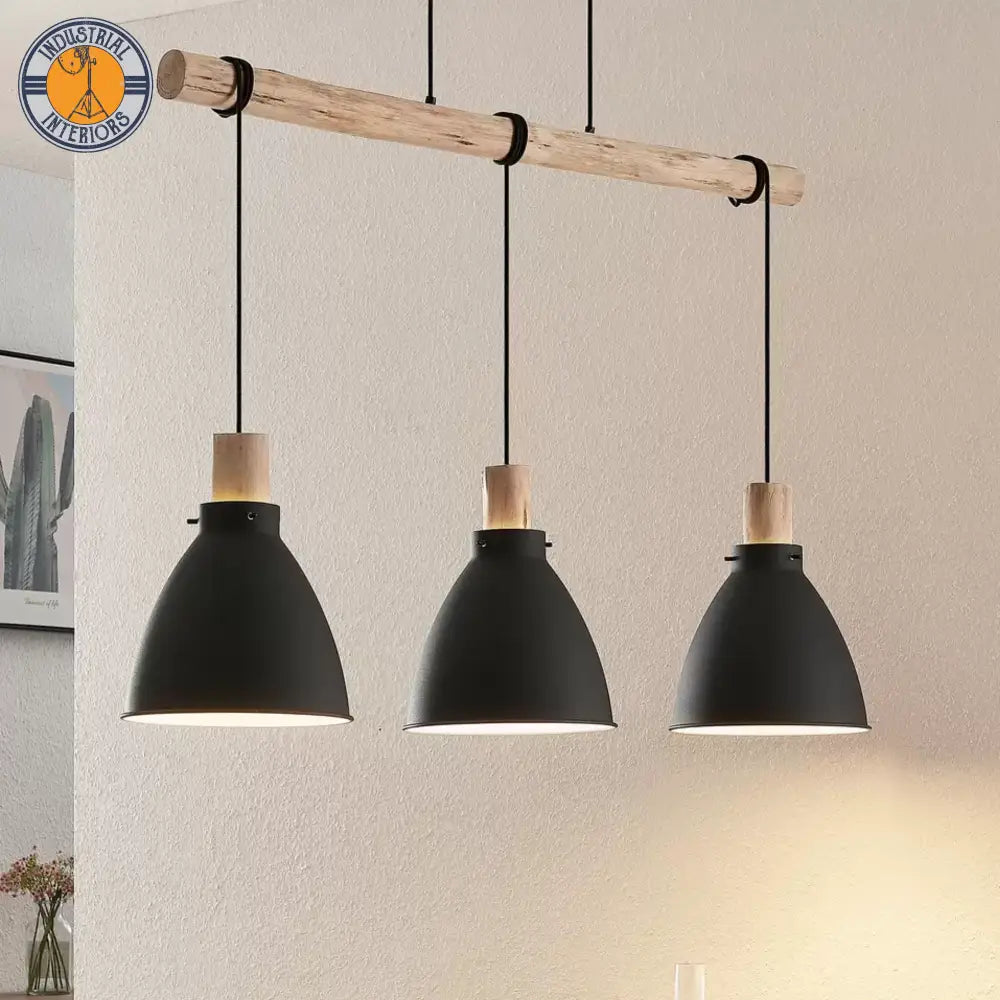 Industrial 3-Bulb Black Metal Hanging Lamp