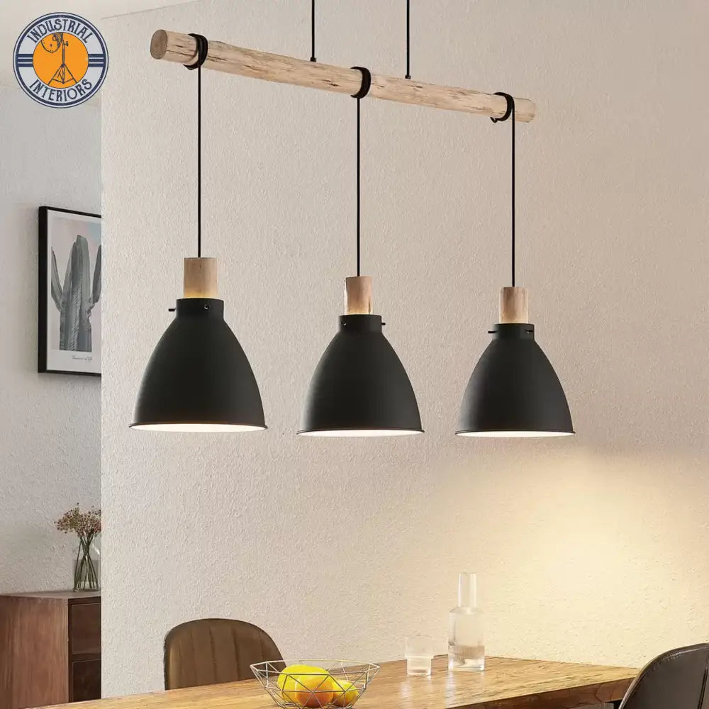 Industrial 3-Bulb Black Metal Hanging Lamp