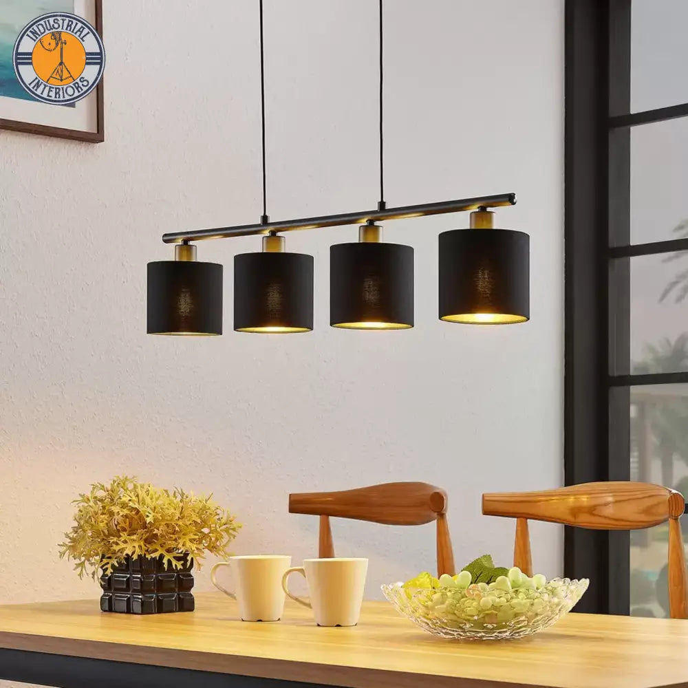 Industrial Bar Pendant Lamp In Black And Gold