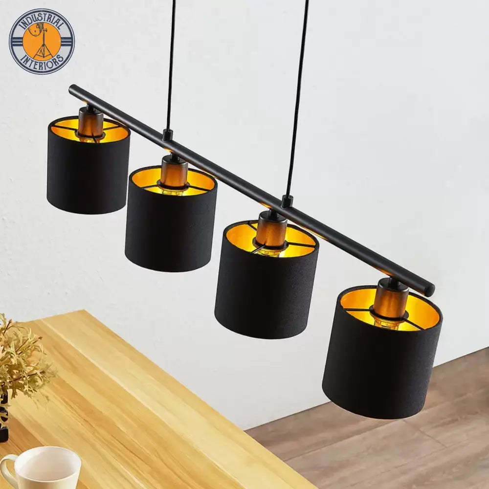 Industrial Bar Pendant Lamp In Black And Gold