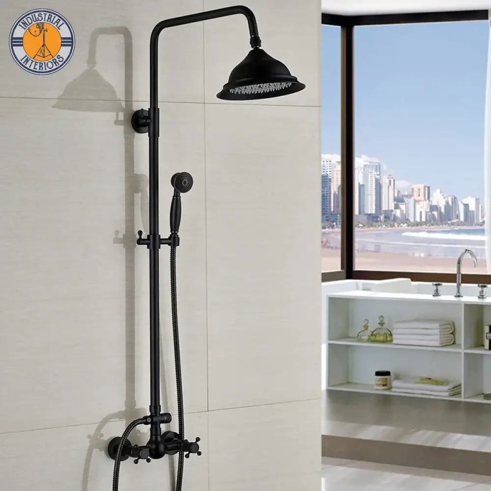 Black Bronze Shower Faucet Set Rainfall 8 Head Bathroom Mixer Tap Wall Mounted Hot Cold Kits