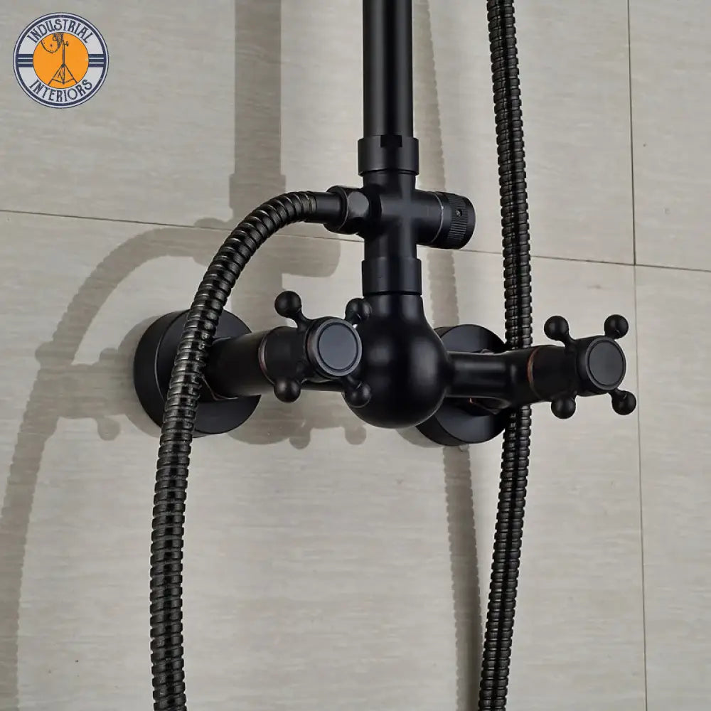 Black Bronze Shower Faucet Set Rainfall 8 Head Bathroom Mixer Tap Wall Mounted Hot Cold Kits