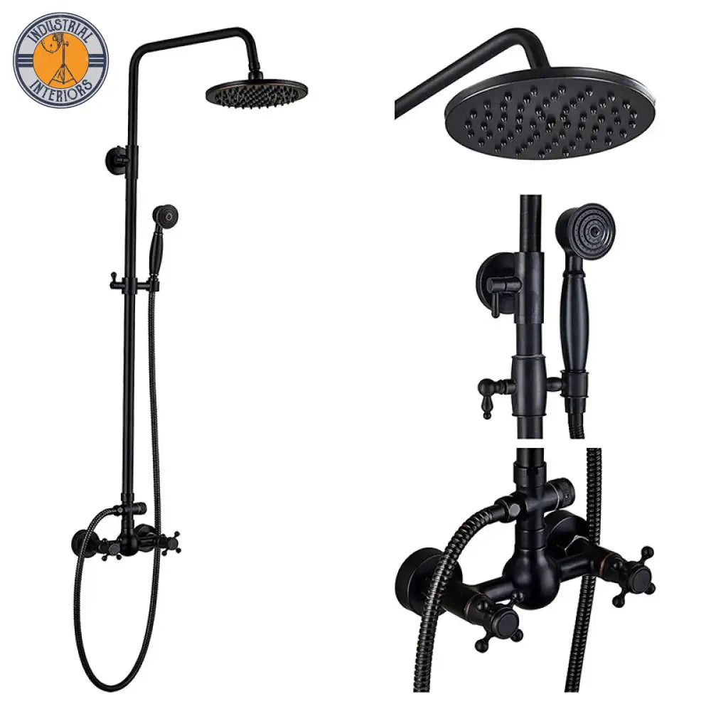 Black Bronze Shower Faucet Set Rainfall 8 Head Bathroom Mixer Tap Wall Mounted Hot Cold Kits