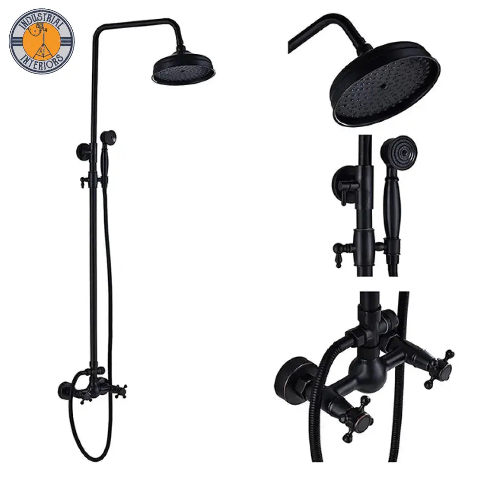 Black Bronze Shower Faucet Set Rainfall 8 Head Bathroom Mixer Tap Wall Mounted Hot Cold Kits