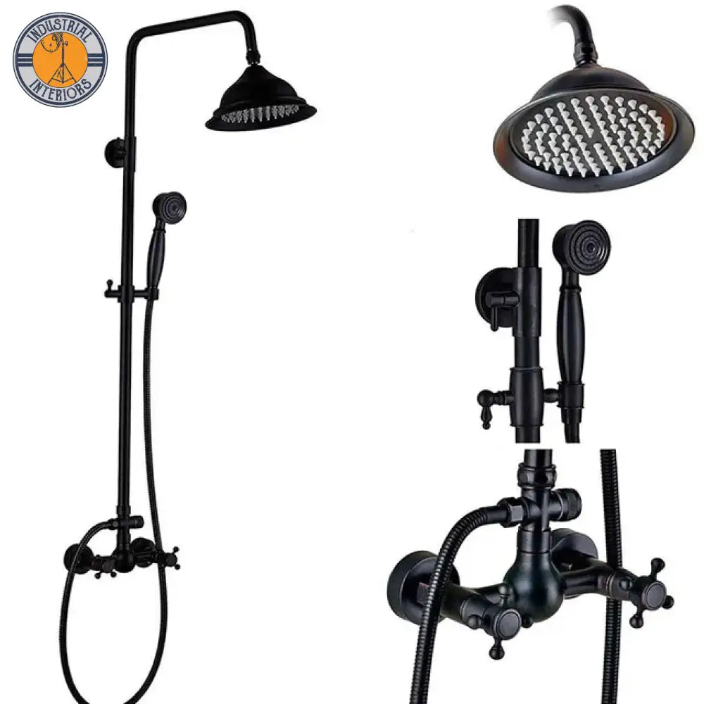 Black Bronze Shower Faucet Set Rainfall 8 Head Bathroom Mixer Tap Wall Mounted Hot Cold Kits