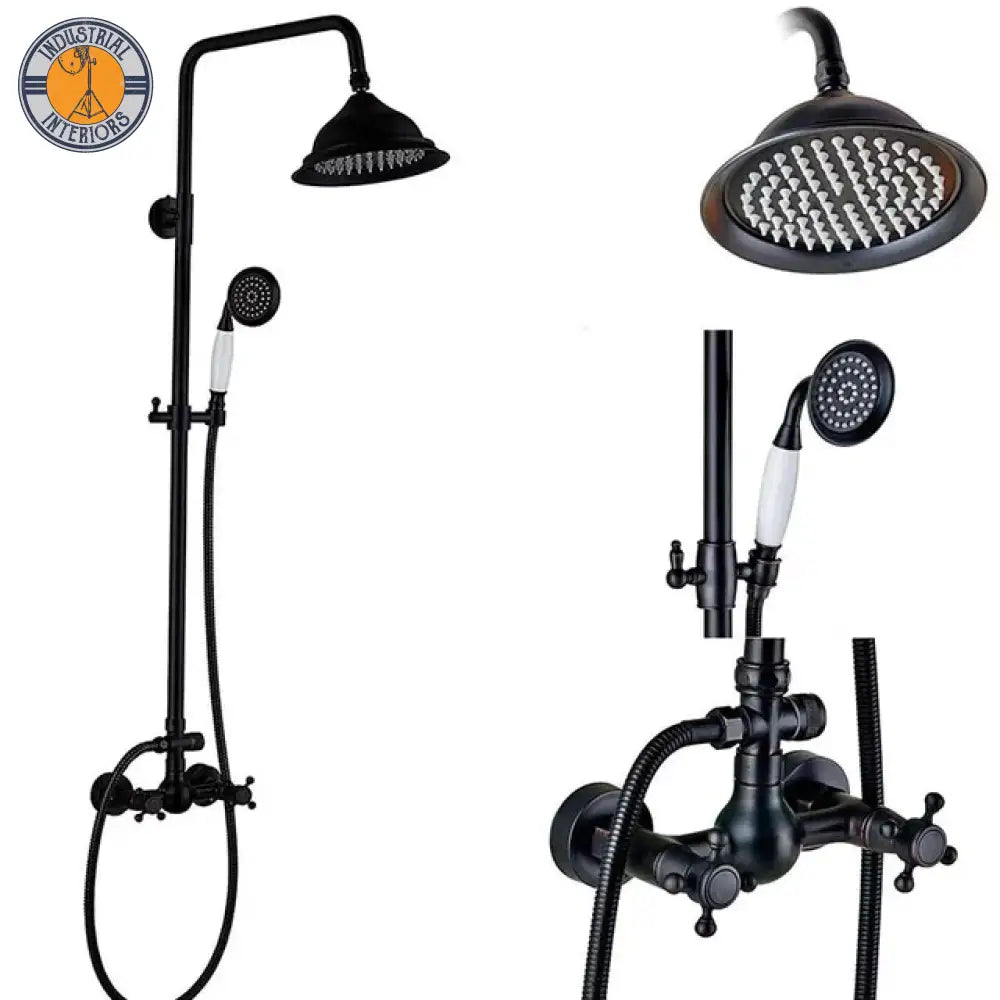 Black Bronze Shower Faucet Set Rainfall 8 Head Bathroom Mixer Tap Wall Mounted Hot Cold Kits