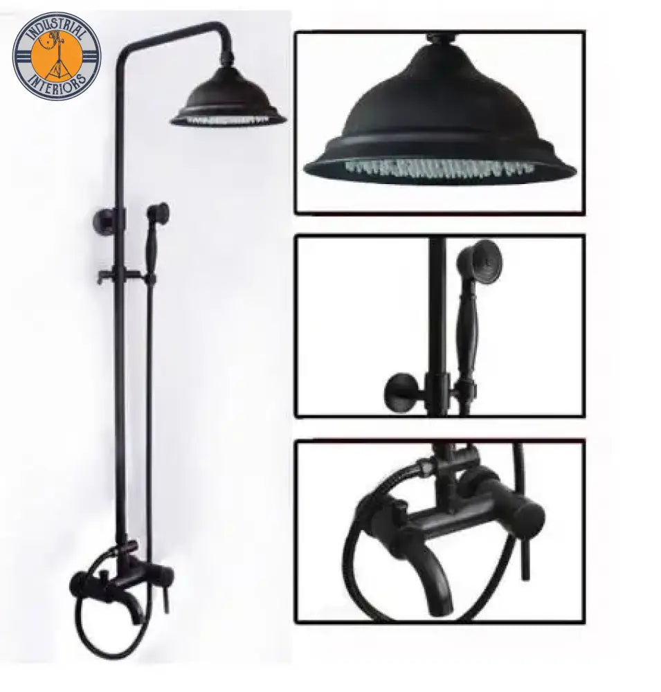 Black Bronze Shower Faucet Set Rainfall 8 Head Bathroom Mixer Tap Wall Mounted Hot Cold Kits