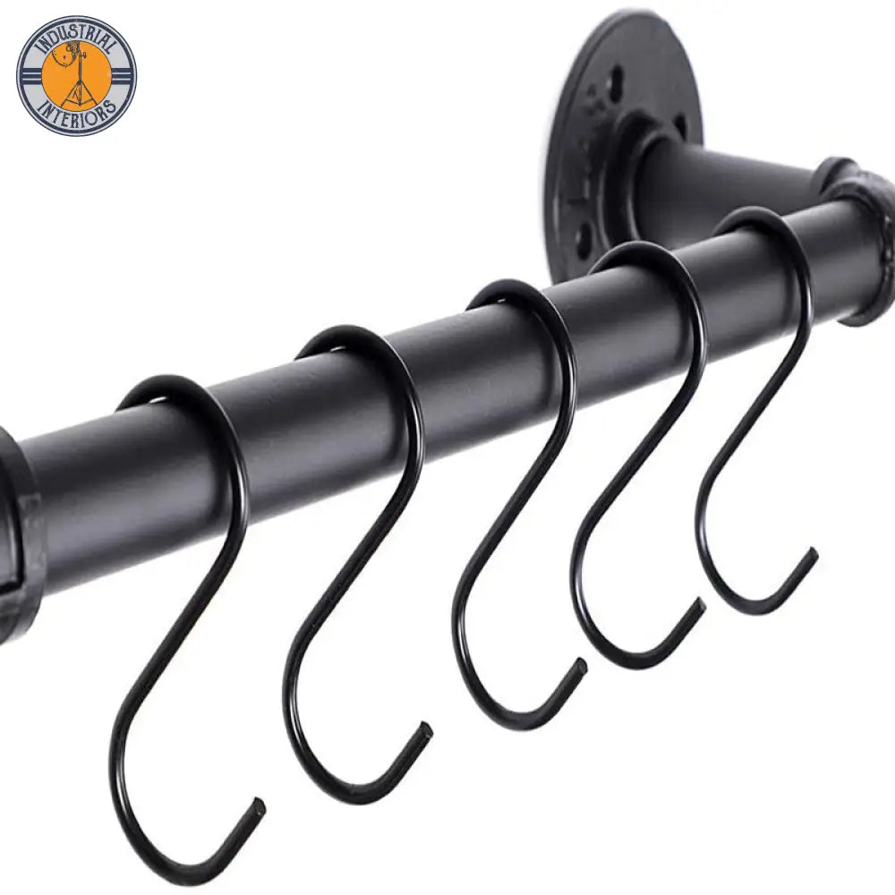 Industrial Style Hanging Pipe With Hooks Metal Wall Mounted Holders Kitchenware Holder