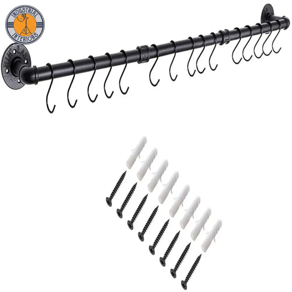 Industrial Style Hanging Pipe With Hooks Metal Wall Mounted Holders Kitchenware Holder