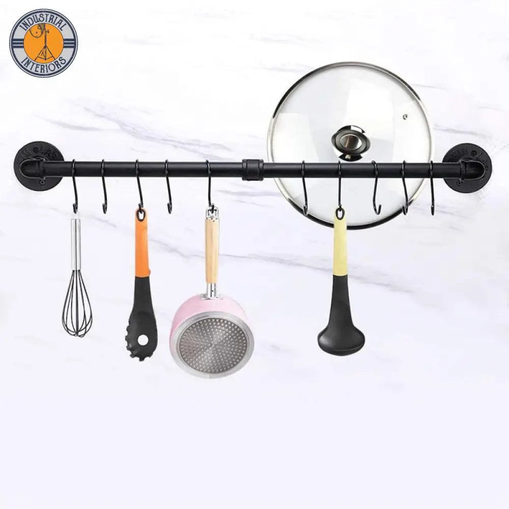 Industrial Style Hanging Pipe With Hooks Metal Wall Mounted Holders Kitchenware Holder