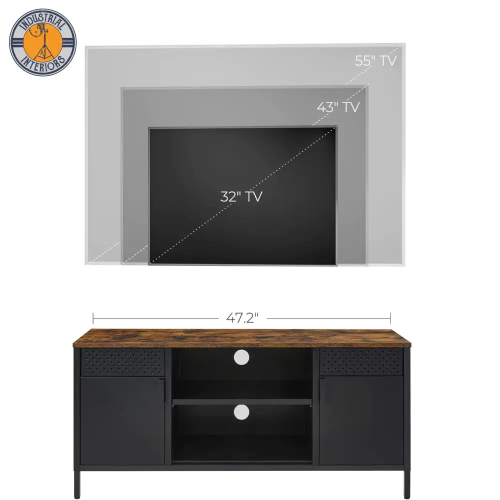 Industrial Tv Stand With 3 Adjustable Shelves