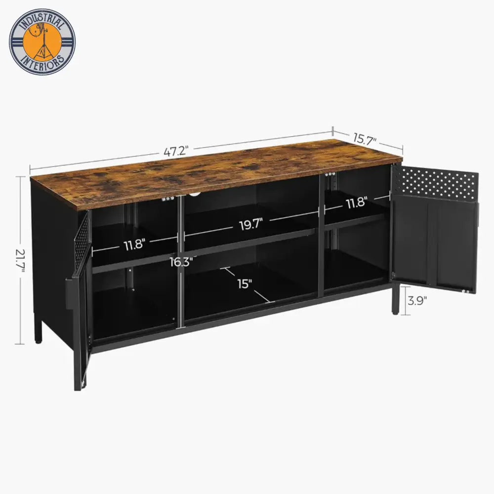 Industrial Tv Stand With 3 Adjustable Shelves