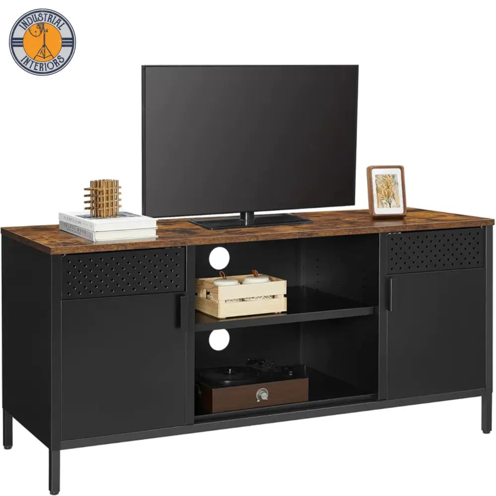 Industrial Tv Stand With 3 Adjustable Shelves