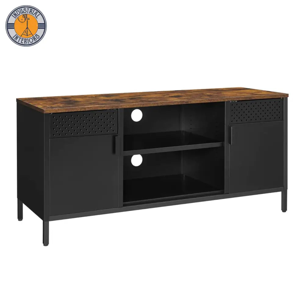 Industrial Tv Stand With 3 Adjustable Shelves