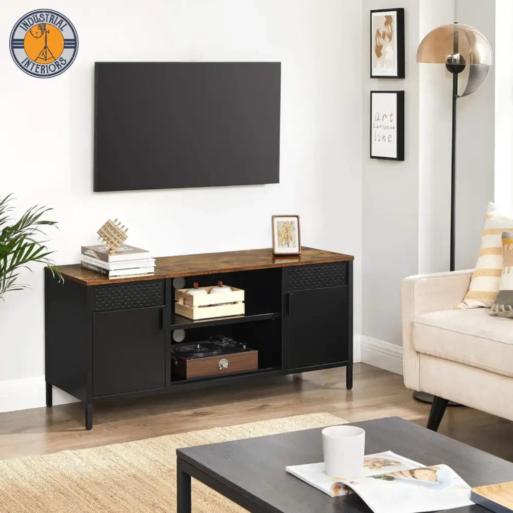Industrial Tv Stand With 3 Adjustable Shelves