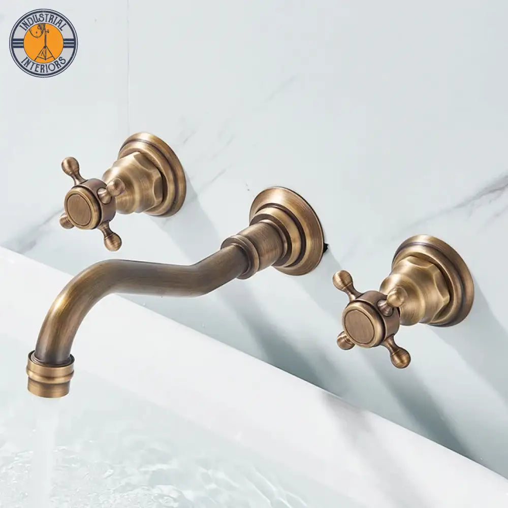 Retro Antique Brass Wall Mounted Basin Faucet
