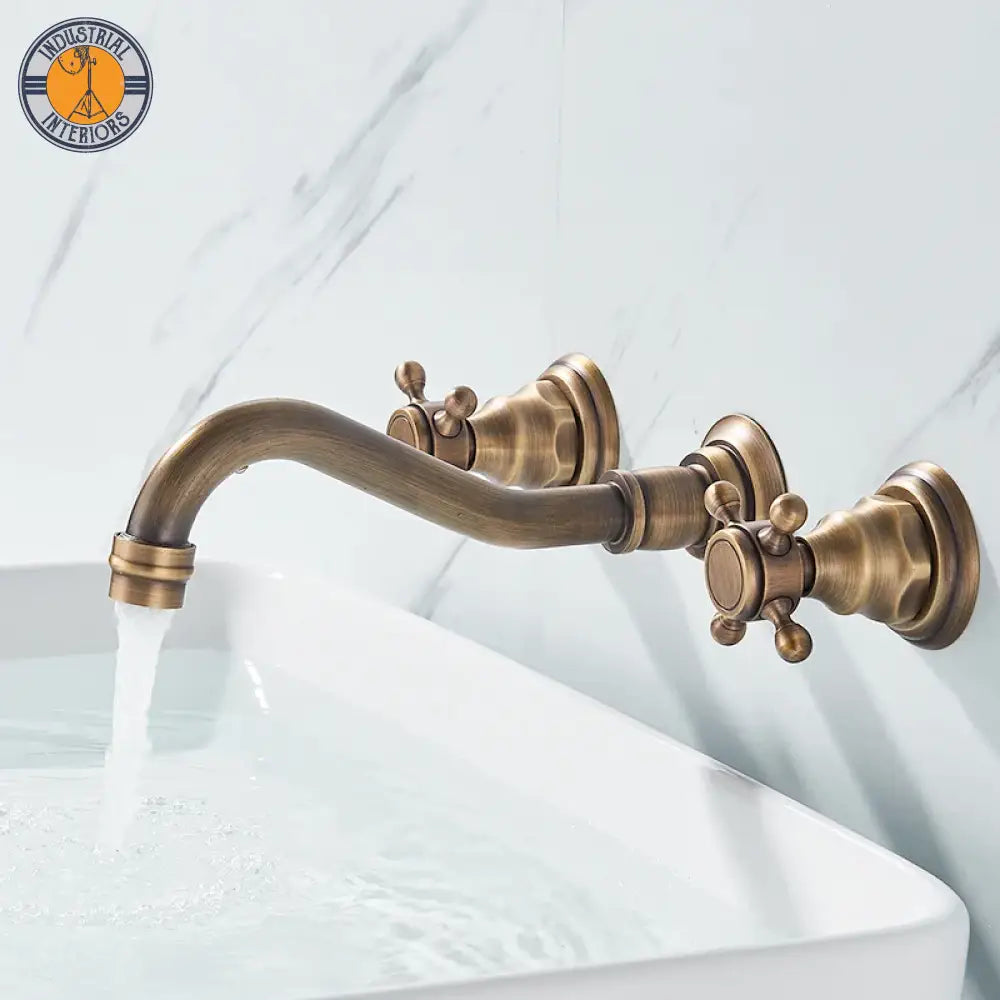 Retro Antique Brass Wall Mounted Basin Faucet