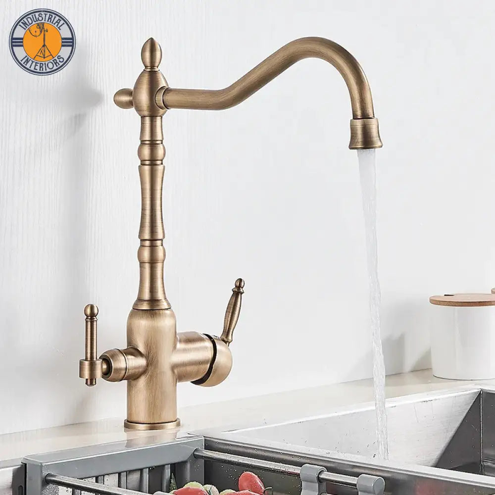 Antique Brass Filtered Kitchen Faucet Mixer 360 Rotation