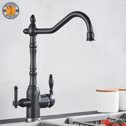 Antique Brass Filtered Kitchen Faucet Mixer 360 Rotation Black Chrome