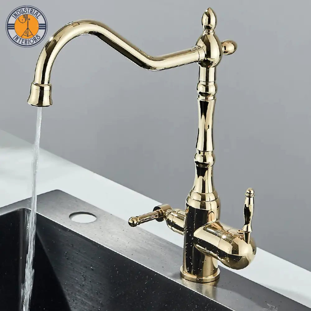 Antique Brass Filtered Kitchen Faucet Mixer 360 Rotation Gold