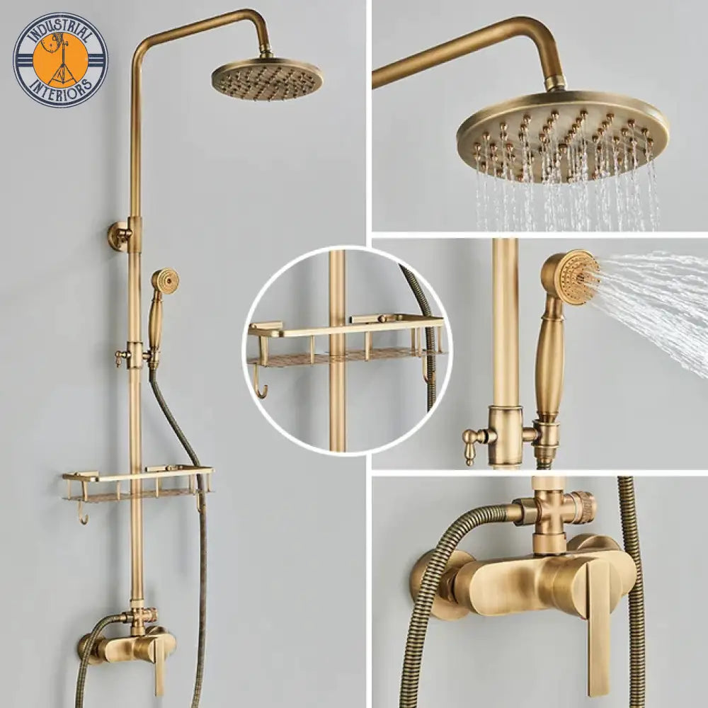 Antique Brass Shower Faucets Set Wall Mount Model B