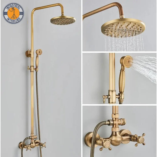 Antique Brass Shower Faucets Set Wall Mount Model A