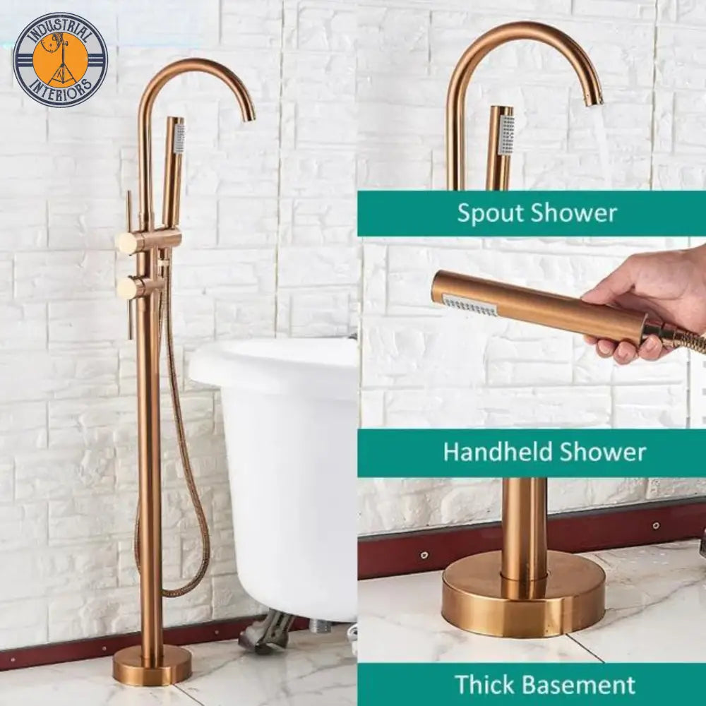 Brass Mixer Tap With Ceramic Hand Shower Brush Rose Gold