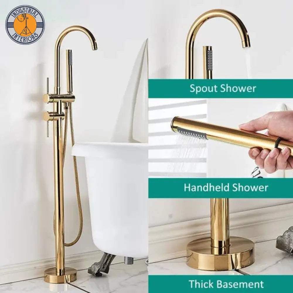 Brass Mixer Tap With Ceramic Hand Shower Polished Gold