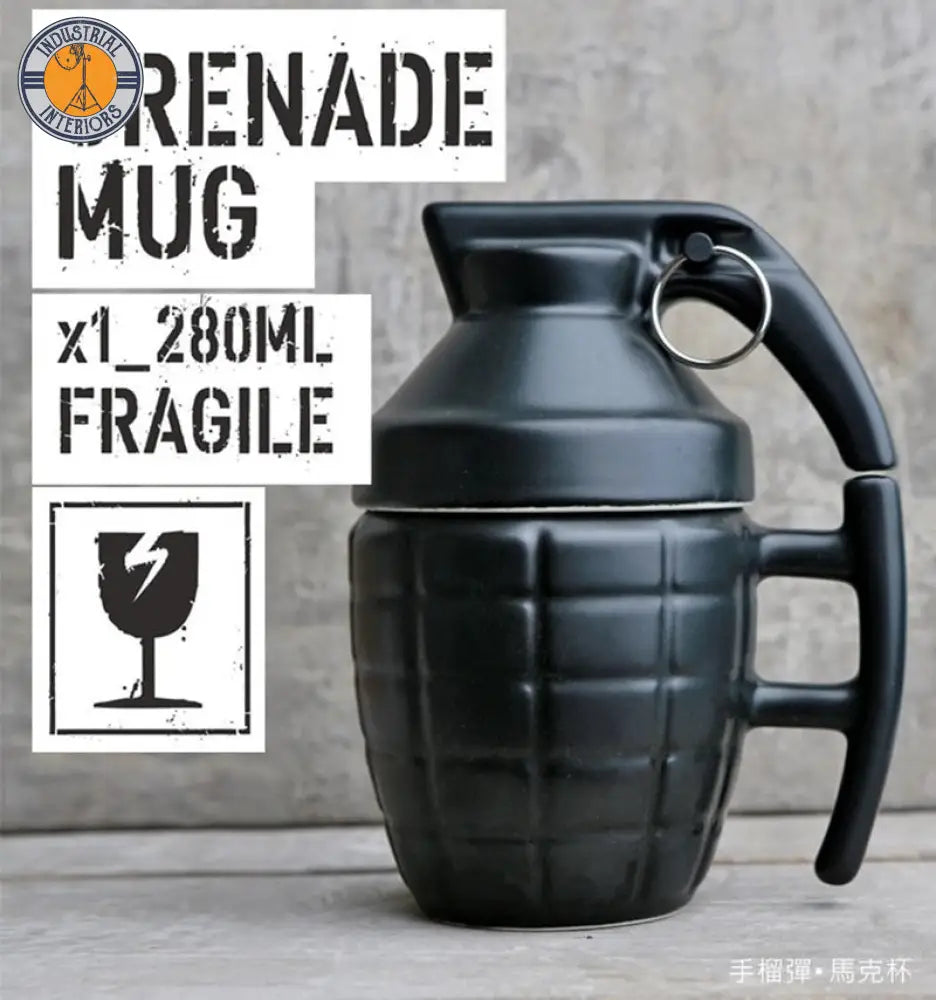 Creative Grenade Coffee Mug Cup With Lid Black / 301-400Ml