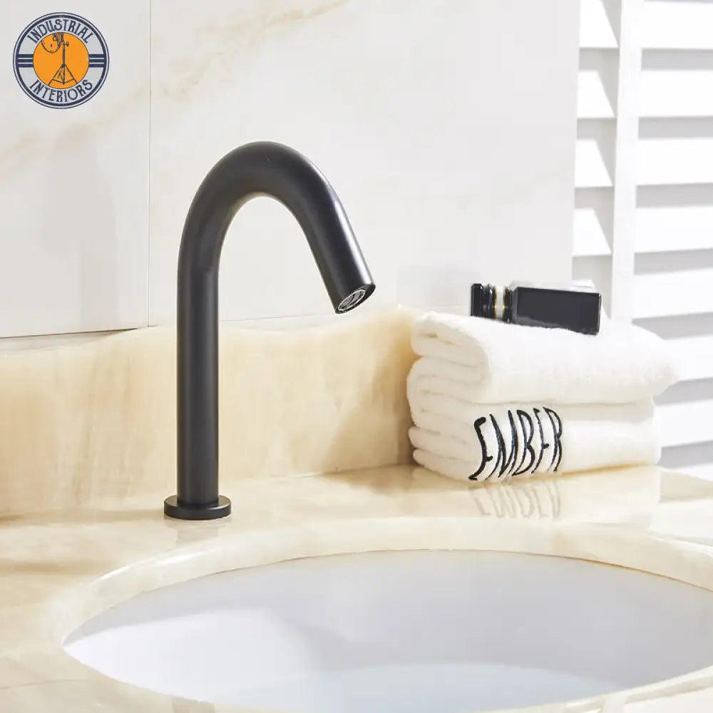 Black Sensor Faucet Bathroom Sink Deck Mount Hot And Cold Automatic Basin Battery Powered Water