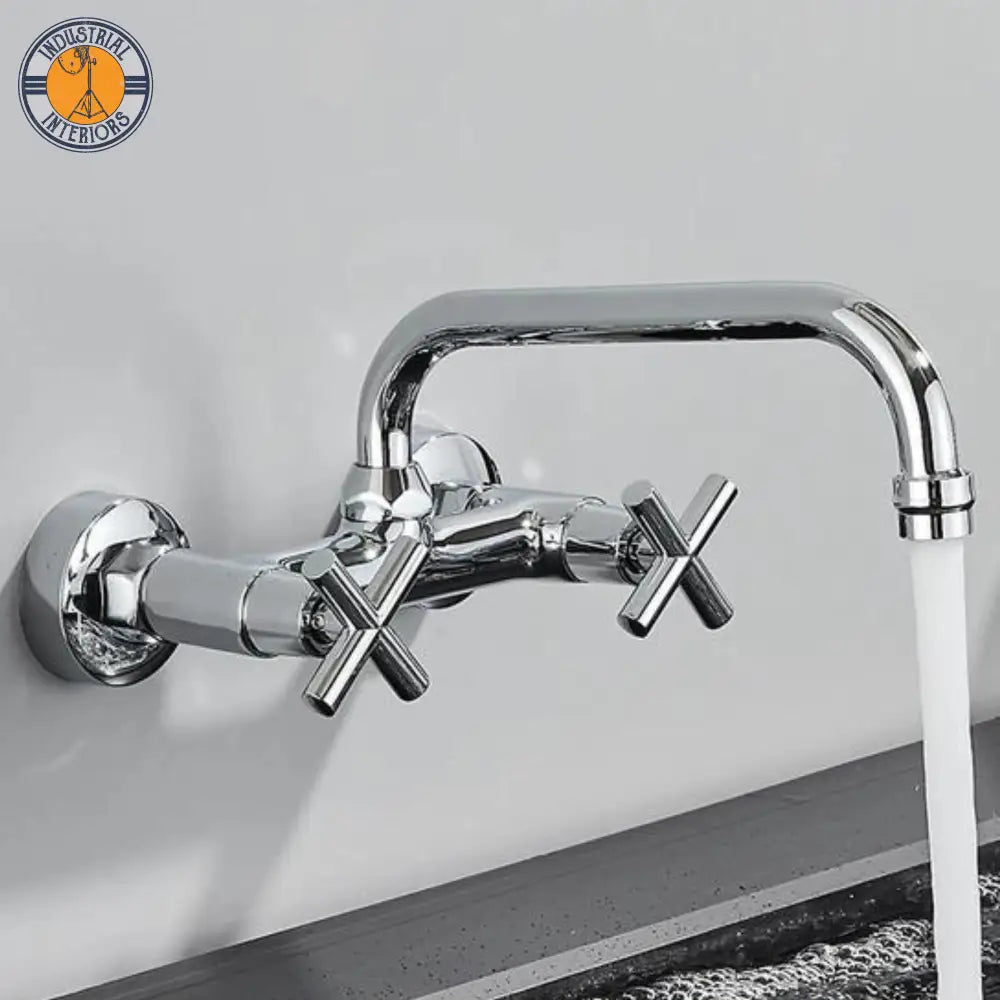 Dual Handle Mixer Tap Wall Mount Basin Faucets Chrome 24 Cm