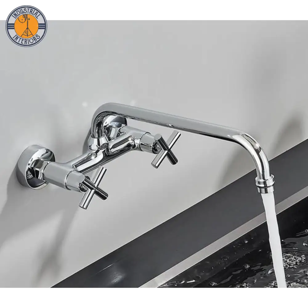 Dual Handle Mixer Tap Wall Mount Basin Faucets Chrome32 Cm