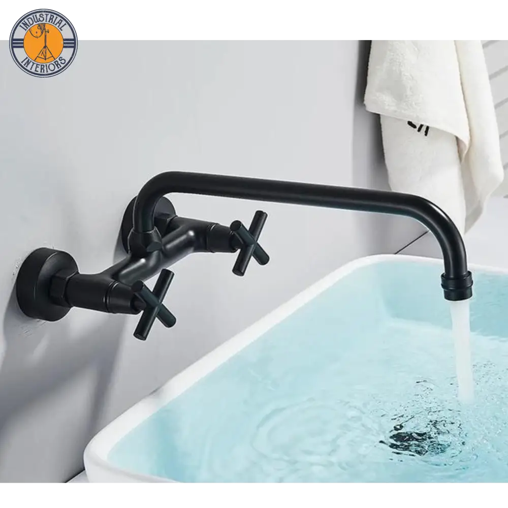 Dual Handle Mixer Tap Wall Mount Basin Faucets Matte Black 32 Cm