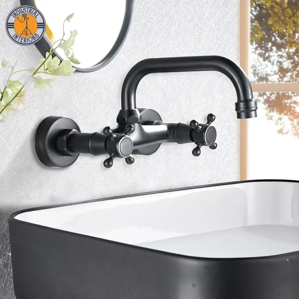 Dual Handle Mixer Tap Wall Mount Basin Faucets Oil Rubbed Bronze