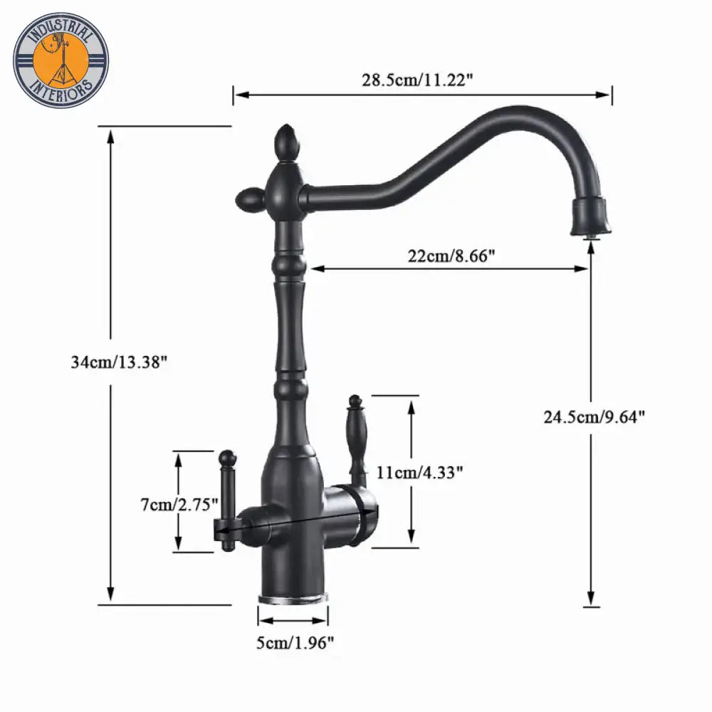 Matte Black Kitchen Sink Faucet Pure Water Filter Drink Mixer Tap Dual Handles Two Spout Bathroom