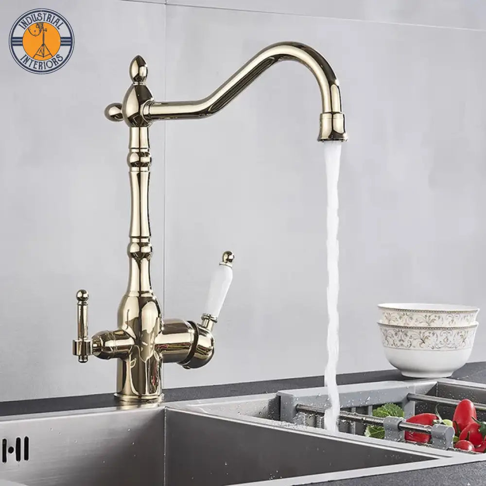 Matte Black Kitchen Sink Faucet Pure Water Filter Drink Mixer Tap Dual Handles Two Spout Bathroom