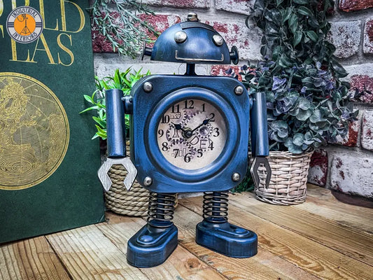 Fun Blue Robot Figure Table Clock