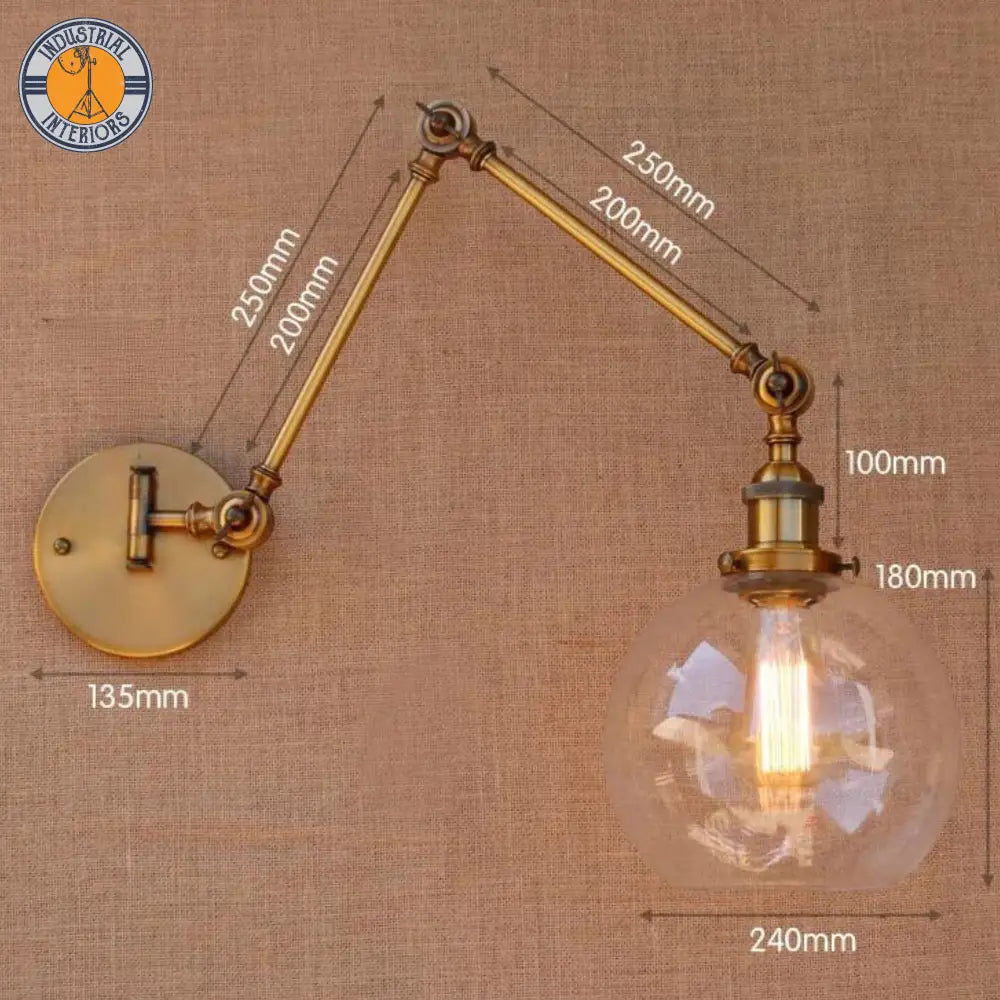 Glass Ball Antique Brass Loft Industrial Wall Light Fixtures