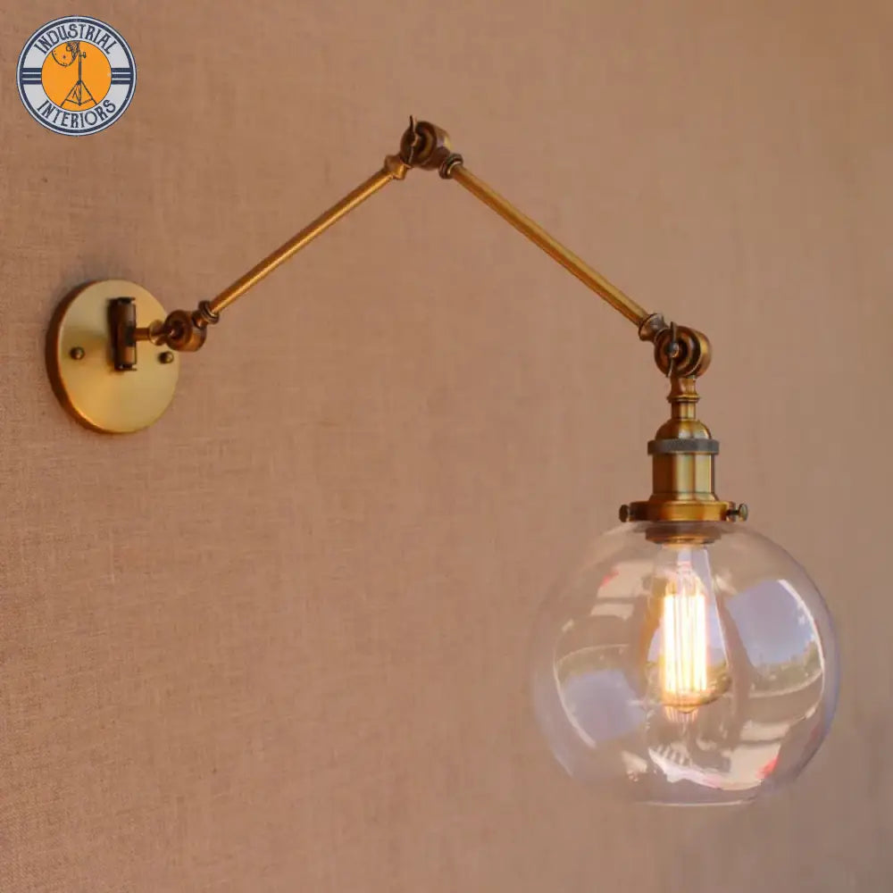 Glass Ball Antique Brass Loft Industrial Wall Light Fixtures Lampshade Style 1