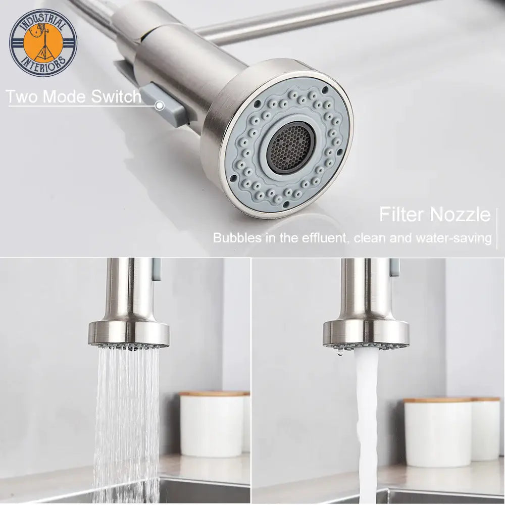 Brushed Pure Water Filter Kitchen Faucet Dual Handle Hot And Cold Drinking Pull Out Mixer Crane