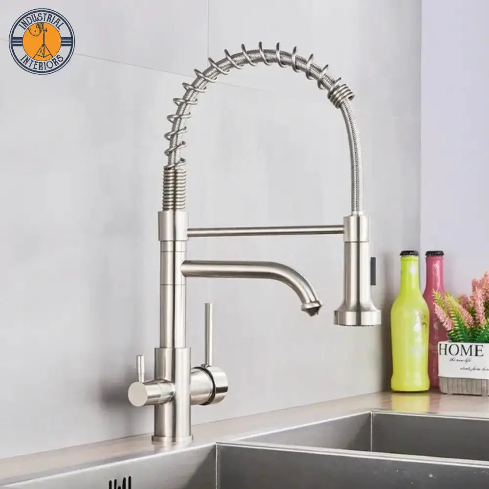 Hot And Cold Drinking Water Pull Out Kitchen Mixer Crane Purification Brushed Nickel