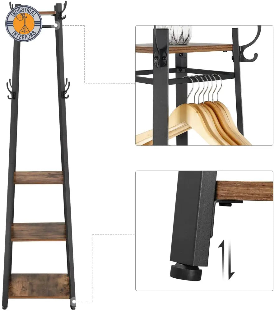 Industrial Coat Stand With 3 Shelves