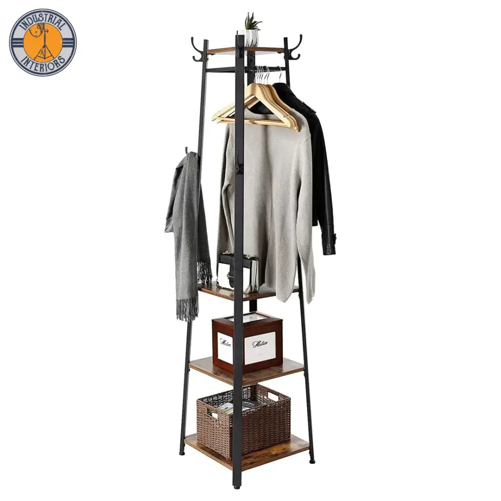 Industrial Coat Stand With 3 Shelves