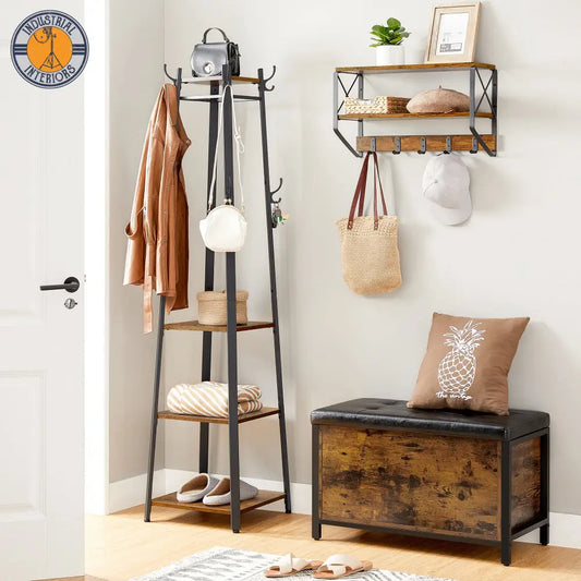 Industrial Coat Stand With 3 Shelves