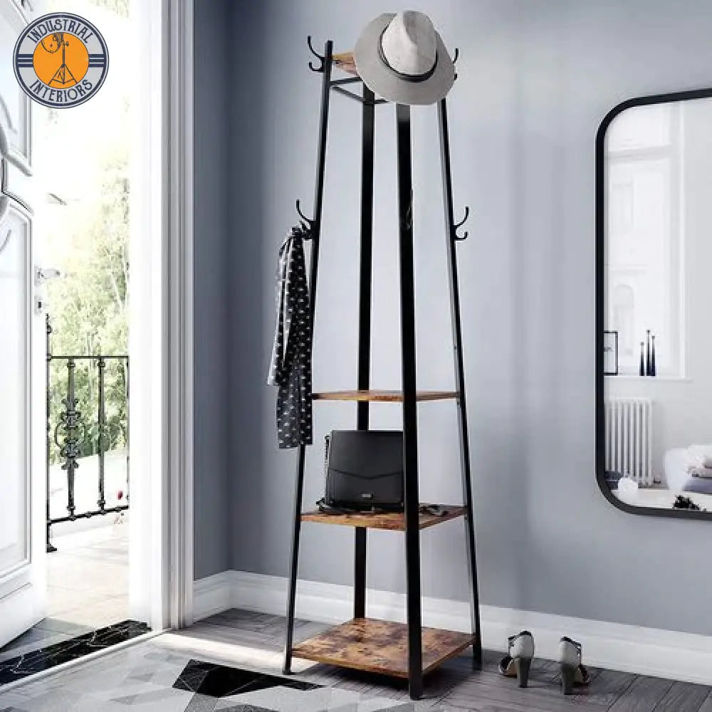 Industrial Coat Stand With 3 Shelves