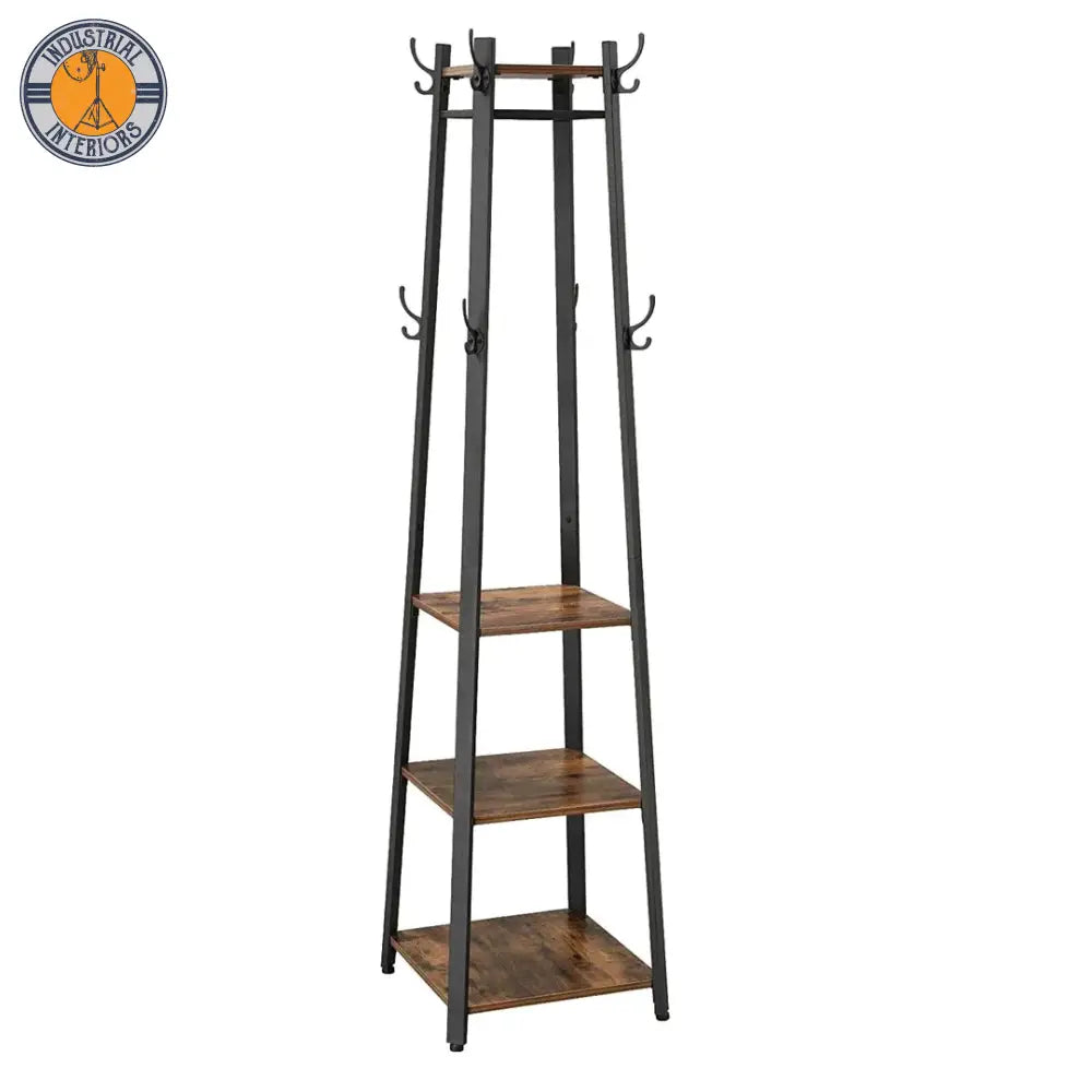 Industrial Coat Stand With 3 Shelves