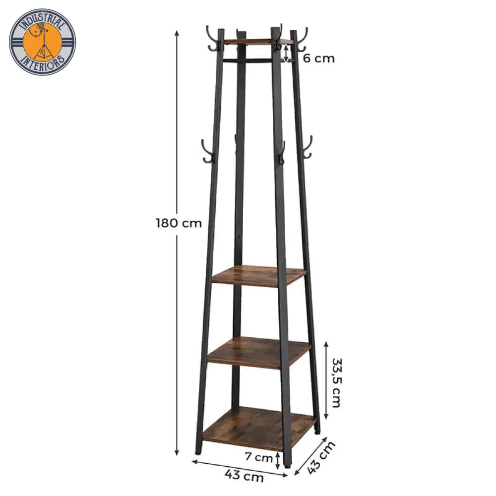 Industrial Coat Stand With 3 Shelves